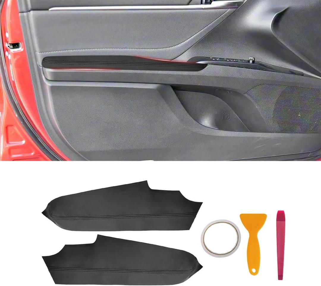 Compatible with Front Door Panels Armrest Cover for Toyota Camry 2018-2020 Leather Left & Right Front Door Armrest Trim with Installation Tool 2PCS Black (Leather Only)