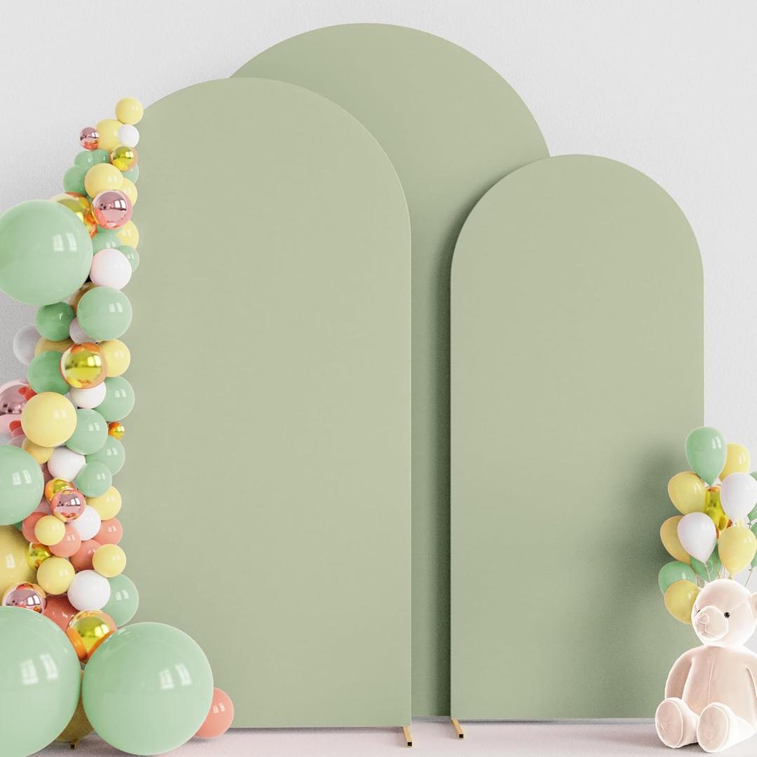 Wokceer Wedding Arch Backdrop Cover 7.2FT, 6.6FT, 6FT Set of 3 Spandex Fitted Sage Green Arch Covers for Round Top Chiara Arch Backdrop Stands Cover for Birthday Party Ceremony Decor