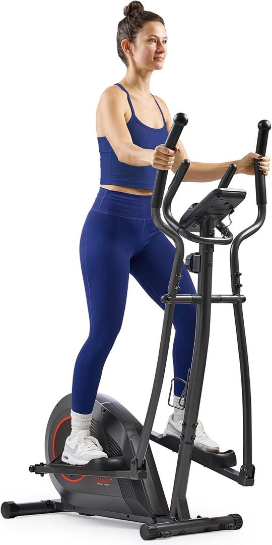 Sunny Health & Fitness Smart Upright Elliptical w/Pulse Sensor Built-in, Indoor Full-Body Cross-Training & Cardio Exercise Machine for Home, Free SunnyFit App Connection, Optional Long Stride Length