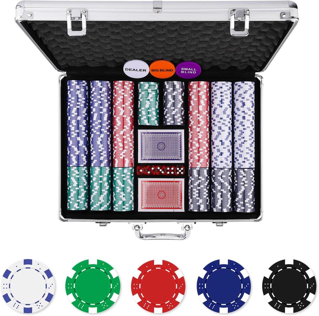 Homwom Poker Chip Set - 500PCS Poker Chips with Aluminum Case, 11.5 Gram Chips for Texas Holdem Blackjack(500pcs)