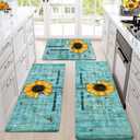 Likiyol Sunflower Kitchen Rugs Sets of 3 Kitchen Mats for Floor Anti Fatigue Mats for Kitchen Floor, Spring Floral Flower Non Slip Washable Standing Floor Mats, 18''x30''+18''x48''+18''x60''(Blue)