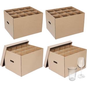 Feifeiya 4 Pack Wine Glass Moving Boxes Kitchen Moving Boxes with Handle Kitchen Kit with Lid for Dish Glassware(Brown,15 x 12 x 10 Inches)