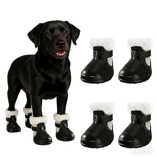 Dog Shoes for Small Medium Large Dogs, Removable Fleece Liner & Adjustable Straps, Waterproof Anti-Slip Paw Protectors, Dog Snow Boots for Winter Snow & Indoor Hard Floors (Black, 9)