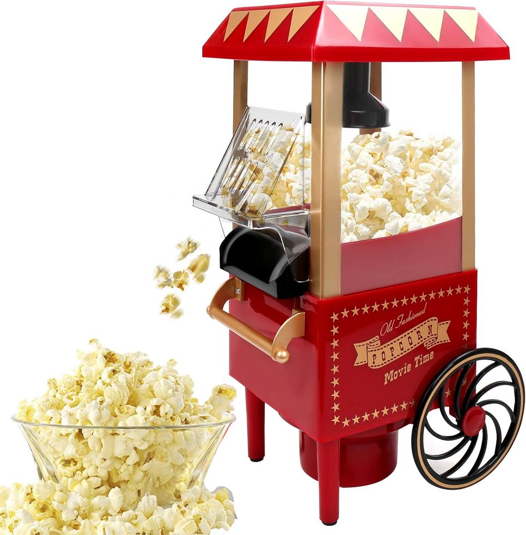 Hot Air Popcorn Machine, Popcorn Maker, 1200W Home Electric Popcorn Popper with Kernel Measuring Scoop, Healthy Oil-Free & BPA-Free for Home, Birthday Party, Movie Night or Christmas (Small) (GPM-820)