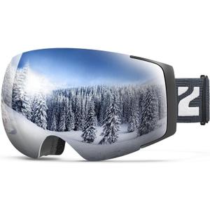 ZIONOR X4 Ski Goggles Magnetic Lens - Snowboard Goggles for Men Women Adult - Snow Goggles Anti-fog UV Protection (A3-vlt 10.5% Black Frame Revo Silver Lens)