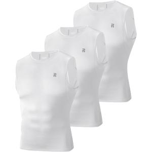Runhit 3 Pack Men's Compression Shirts Sleeveless Workout Athletic Tank Top Sports Base Layer Undershirt for Running Gym (Large)