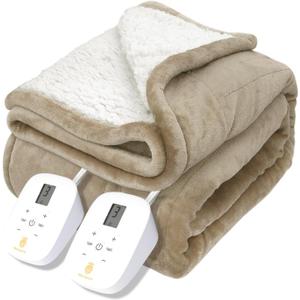 Marquess Heated Blanket Flannel Washable Queen Size Electric Blanket with 4 Heat Settings/Safety 10 Hours Auto-Off Dual Controllers (Linen, 84''90'')