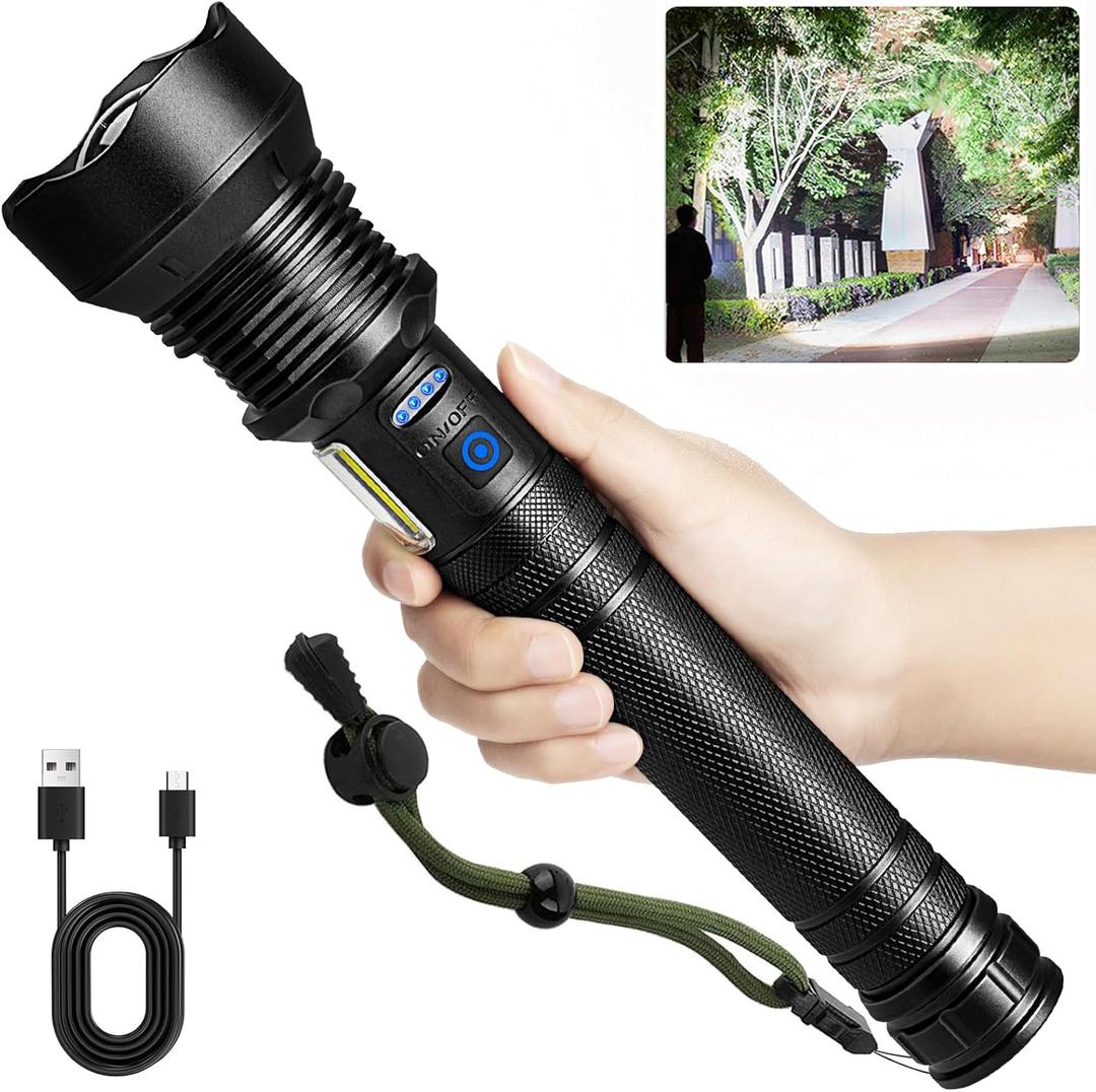 Cinlinso Flashlights High Lumens Rechargeable, 990,000 Lumens Super Bright Led Flash Light, 7 Modes with COB Light, IPX6 Waterproof, Handheld Powerful Flashlight for Home, Camping, Emergecies (Black)