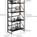 JSB No Assembly Folding Bookshelf, 4 Tier Industrial Metal Book Shelf for Storage, Vintage Wood Foldable Bookcase for Living Room, Bedroom, Office Organization Shelves, Flat Tube 4-Tier