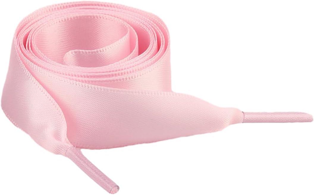 2 Pairs Satin Ribbon Shoe Lace 2CM Wide Flat Shoelaces Sneakers Casual Shoes Fashion Personalized Unisex (Pink)