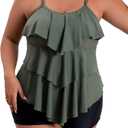 B2prity Women Plus Size Tankini Swimsuits Tummy Control Two Piece Bathing Suit Ruffled Flounce Swimwear with Shorts (XX-Large, 05)