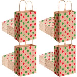 Kolldenn 100 Pcs Christmas Paper Gift Bags with Handles Polka Dots Goodie Bags Bulk Cute Candy Treat Storage for Xmas Holiday Birthday Baby Shower Party Favor Supplies