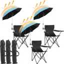 3 Set Beach Chair with Adjustable Umbrella for Adult, Low Folding Chair Detachable with Armrests Cup Holder, 360 Degree Universal Clamp UV Protection Umbrella for Sand Camping Pool