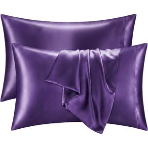 Q&J Fabric Co. Satin Pillowcase King, Purple Pillow Cases Set of 2, Smooth and Cooling Similar to Silk Pillowcases with Envelope Closure, King Size Pillow Covers for Hair Care, 20x36 Inch