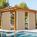 NICETOWN 2 Panels Outdoor Curtains Waterproof Pocket & Back Tab on Top & Bottom, Thermal Insulated Windproof Sun Blocking Outside Privacy Drapes for Patio with Fixed Rope, W84 x L84, Biscotti Beige