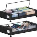 Under Bed Storage with Wheels, XXL 60L Under the Bed Storage Bins, Underbed Storage Containers with Lids & Label, Rolling Metal Drawer for Shoes, Clothes, Books, Toys (2-Pack Black)