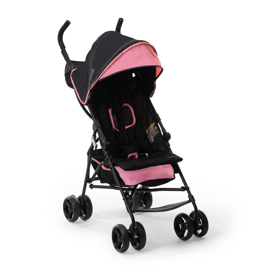 Ingenuity 3D Mini Convenience Stroller Lightweight Stroller with Compact Fold, Multi-Position Recline, Canopy with Pop Out Sun Visor and More Umbrella Stroller for Travel, Pink