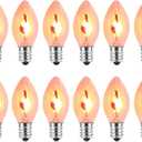 2 x Christmas Flickering Flame Light Bulbs C7 Clear Edison Flame Light Bulbs with Orange Glow, 1 Watt E12 Candelabra Light Bulb for String Light Night Light Candle Chandelier Halloween Xmas Decor, 12 Pack