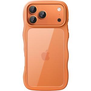 JETech Wavy Case for iPhone 17 Pro 6.3-Inch, Cute Wave Frame Curly Shape Shockproof Phone Cover for Women and Girls, Clear Hard PC Back (Orange)