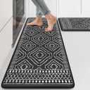 KIMODE Anti Fatigue Kitchen Mat,Black Boho Kitchen Rugs Non Slip Sets of 2,Kitchen mats for Floor Cushioned,Morocco Geometric Memory Foam Cushioned Standing Mats for Sink,Laundry,Office (17.3" x 47 "+ 17.3" x 29 "--0.47 inches)