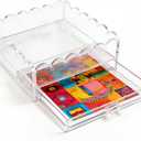 Clear Acrylic Trays for Needlepoint with Insert Drawer 6" x 6", HKKZYT Small Scalloped Acrylic Tray Organizer for Photos, Art, Napkin, Fabric, Messages Display Basket