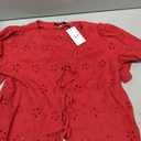 Trendy Queen Womens Summer Tops Cute Boho Blouses Beach Vacation Spring Outfits 2026 Tie Front Eyelet Embroidered Clothes (Red, L)