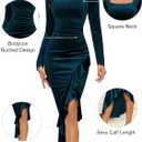 NASHALYLY Elegant Velvet Dress for Women,Sexy Long Sleeve Bodycon Mermaid Dress Ruched Cocktail Party Wedding Square Neck (Blue)