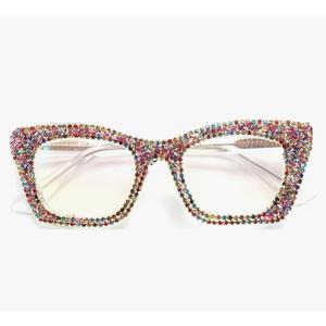 Oprah style Bling Rhinestone Square Reading Glasses For Women Shiny Diamond Blue Light Blocking Eyeglasses +1.5