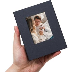 Small 4x6 Photo Album 100 Pockets Linen Cover with Front Window Portable Mini Picture Book for Family Travel Wedding and Memory Keepsake Organizer Gray Blue
