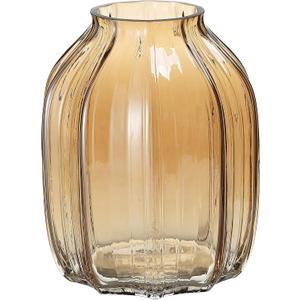 Large Amber Glass Vase for Flowers Ribbed Tall Gold Floor Vase 8.0" Decorative Vases for Home Table Centerpieces Flowers Decor and Farmhouse(Brown 8.0in)
