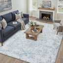 8x10 Fluffy Area Rug Blue Shag Neutral Carpet for Living Room Soft Medium Pile Floral Large Rug for Bedroom Dorm Office Dining Room Kitchen Nursery Modern Decor