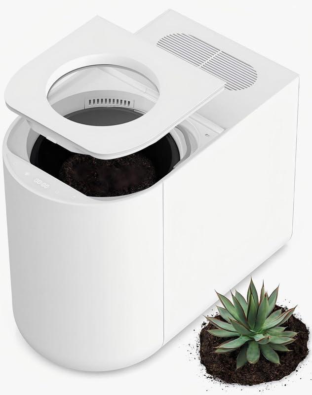 5L Large Electric Composter for Kitchen, Indoor Countertop Compost Bin Smart Humidity Sensor for Turning Food Waste into Pre-compost by 90%, Visible Window, One-Touch Operation, Auto-cleaning