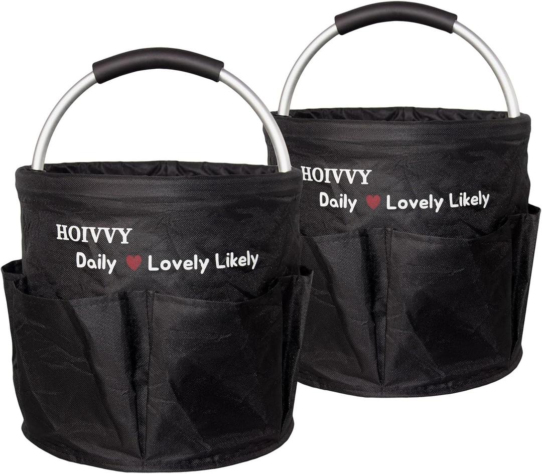 2-Pack Cleaning Caddy - 4.5 Gallon Foldable Organizer with Reinforced Handles, Waterproof Oxford Fabric for Home, Car, Grocery & Utility Use