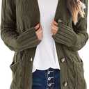 PRETTYGARDEN Women's Open Front Cardigan Sweaters Fall Fashion Button Down Cable Knit Chunky Winter Clothing Outerwear Coats (Large, Army Green)