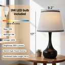 17" Touch Table Lamp for Bedroom3-Way Dimmable Bedside Lamps for Nightstand, Black Small Lamp with Linen Shade for Bedroom, Living Room, Kids Room, Office (9W LED Bulb Included)