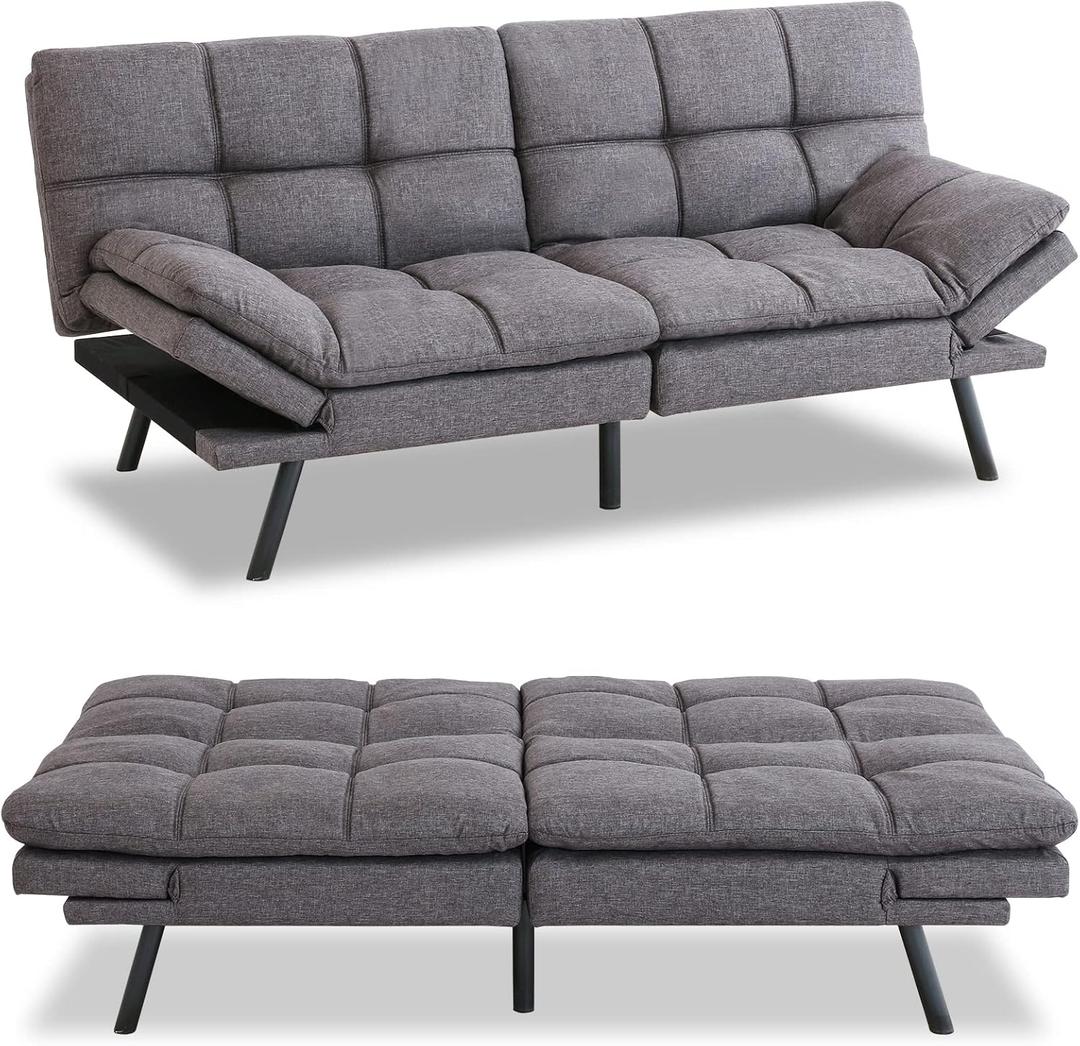 MUUEGM Futon Sofa Bed Memory Foam Convertible Sleeper Couch for Living Room,Modern Folding Love seat for Small Spaces Apartment Office Dorm,Adjustable Armrests Backrest,71" Dx33 Wx31.5 H,Linen,Grey