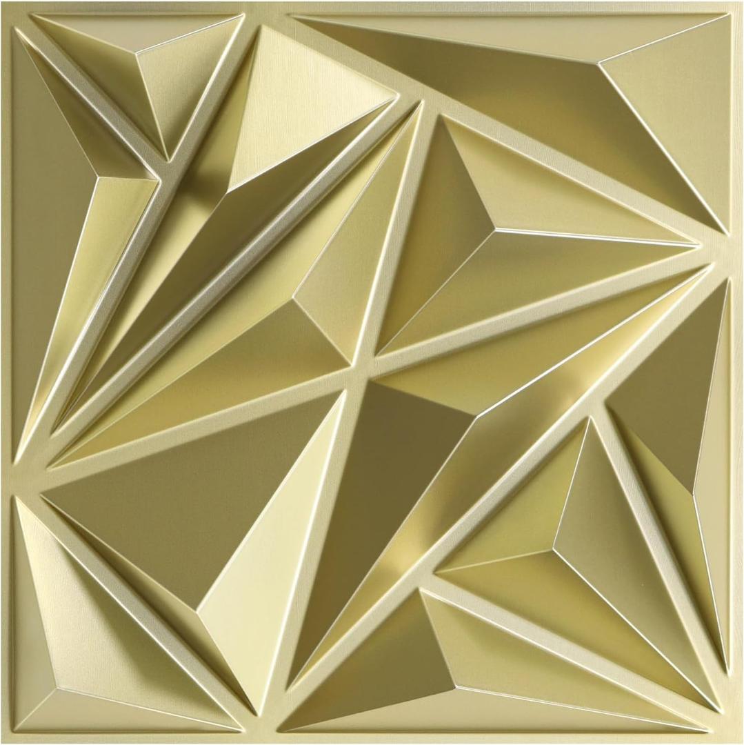 STICKGOO 3D Wall Panels for Interior Wall Decor, Champaign Gold Diamond Design Accent Wall Panels, 12''x12'' Modern Decorative Wall Panels for Living Room, Lobby, Office, Pack of 33  STICKGOO 3D Wall Panels for Interior Wall Decor, Champaign Gold Diamond Design Accent Wall Panels, 12''x12'' Modern Decorative Wall Panels for Living Room, Lobby, Office, Pack of 33