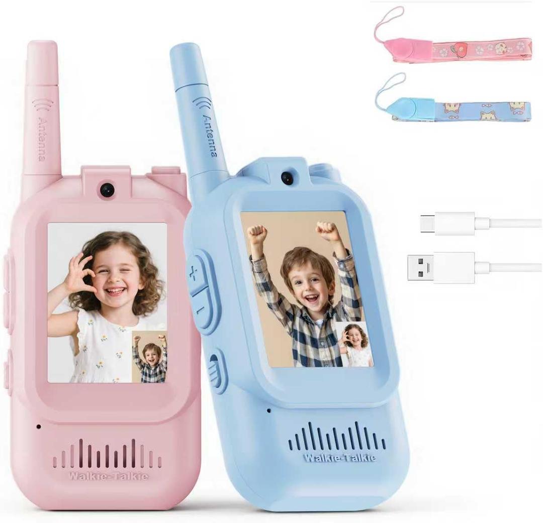 Video Walkie Talkies for Kids, 2 Pack Rechargeable Kids Video Walkie Talkies with Camera, Facetime Walkie Talkie for Indoor Outdoor Games, Camping, Hiking for Boys Girls Ages 3-12
