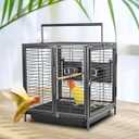 ZWanPing Portable Bird Travel Carrier Cage Black 19 Inch with Handle Wooden Perch, Parrot Travel cage Medium Birds for Cockatiels, Conures