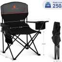 LET'S CAMP Camping Chair 2 Pack Folding Chair with 4-Can Cooler Bag Portable Lawn Chair with Cup Holder,Storage Pocket, Supports 250LBS, Collapsible Chair for Camp, Beach, Picnic (Black)