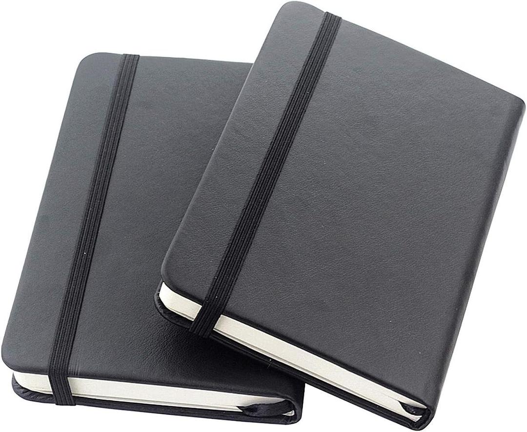 ZZTX 2 Pack Small Pocket Notebook 3.5" x 5.5" Hardcover Lined Paper Mini Notepad with Black Leather Sketchbook Composition Notebook