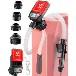 Automatic Electric Fuel Transfer Pump with Auto-Stop, 3.8GPM & 51" Hose & 4 Size Adapters Gas Can Pump with Leak Protection for Gasoline, Diesel, Kerosene, Gifts for Men Dad Him - 2nd Gen Red Black