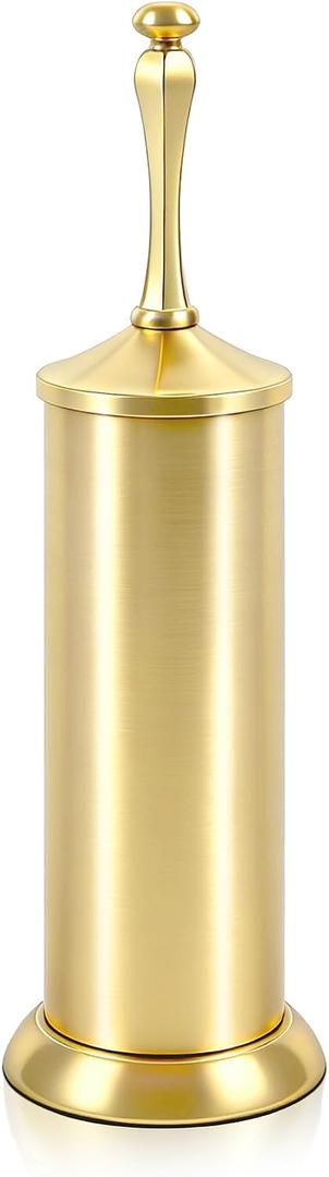 Brushed Gold Toilet Brush and HolderExtra Long Handled Toilet Brush for BathroomStainless Steel Heavy Duty Toilet Bowl Brush,Deep Cleaning Modern Toilet Cleaner Brush - Space Saving, Covered Brush