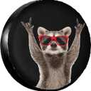 Spare Tire Cover Funny Raccoon in Red Sunglasses Wheel Tire Covers Waterproof Dust-Proof Wheel Tire Protector Weatherproof Tyre Covers Universal for Trailer RV SUV Truck Truck Off-Road Travel 15 Inch