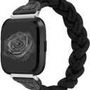 Wearlizer Compatible with Fitbit Versa 2/Versa Bands, Cute Elastic Braided Wristband Strap Stretchy Loop Bracelet Accessories for Women (Medium, Black)