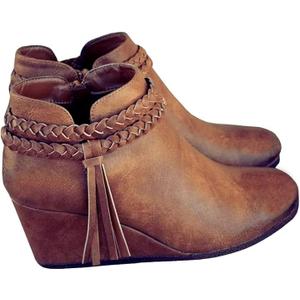 Womens Wedge Ankle Boots Braided Fringe Strap Western Heeled Fall Booties Dress Shoes (Brown) 9