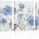 sechars Blue Flower Canvas Wall Art Vintage Floral Painting Pictures Decor Modern Blue and Grey Bedroom Bathroom Decoration (Blue), 12"x16"