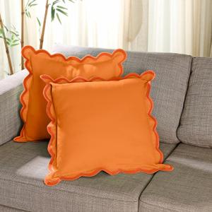 Folkulture Throw Pillow Covers | (18 x 18) Set of 2 Orange Throw Pillow Covers for Couch Pillows for Living Room | Boho Throw Pillows, Accent Pillows | Decorative Pillow, Scalloped Pillow Cover