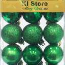 KI Store Green Christmas Balls 34pcs 1.57-Inch Small Christmas Tree Decoration Ornaments for Xmas Tree Holiday Wreath Garland Decor Ornaments Hooks Included