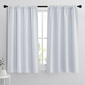 RYB HOME 54 inch Curtains for Living Room, Rod Pocket Thermal Insulated Small Window Drapes Room Darkening Shades for Bedroom Studio Dorm, W 42 x L 54 inch, Set of 2 Panels, Greyish White